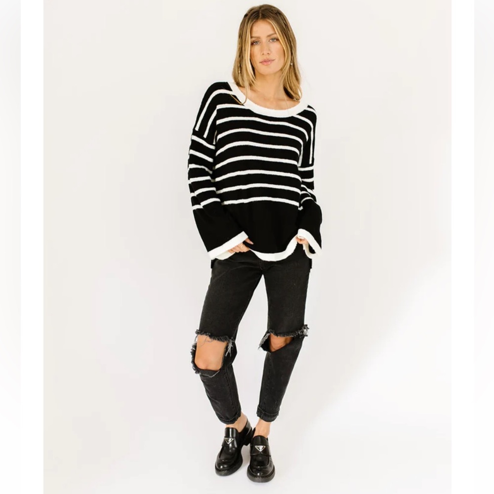 09 Boho spring oversized Knit sweater striped top - Picture 2 of 5